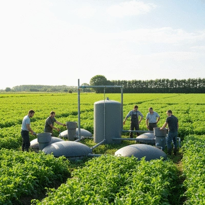 Farmers utilizing biogas technology