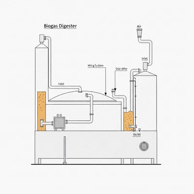 Biogas digester process illustration