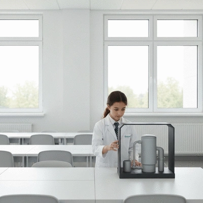 User interacting with biogas technology in a school setting
