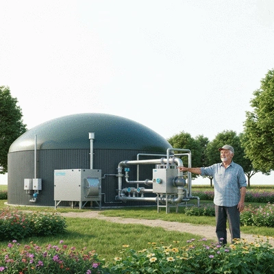 Biogas digester setup on a family farm