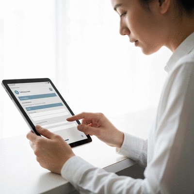 User submitting online form on tablet