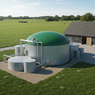 Biogas digester system in agricultural setting