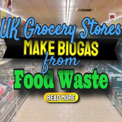 Image text: "Grocery Stores Make Biogas From Food Waste".